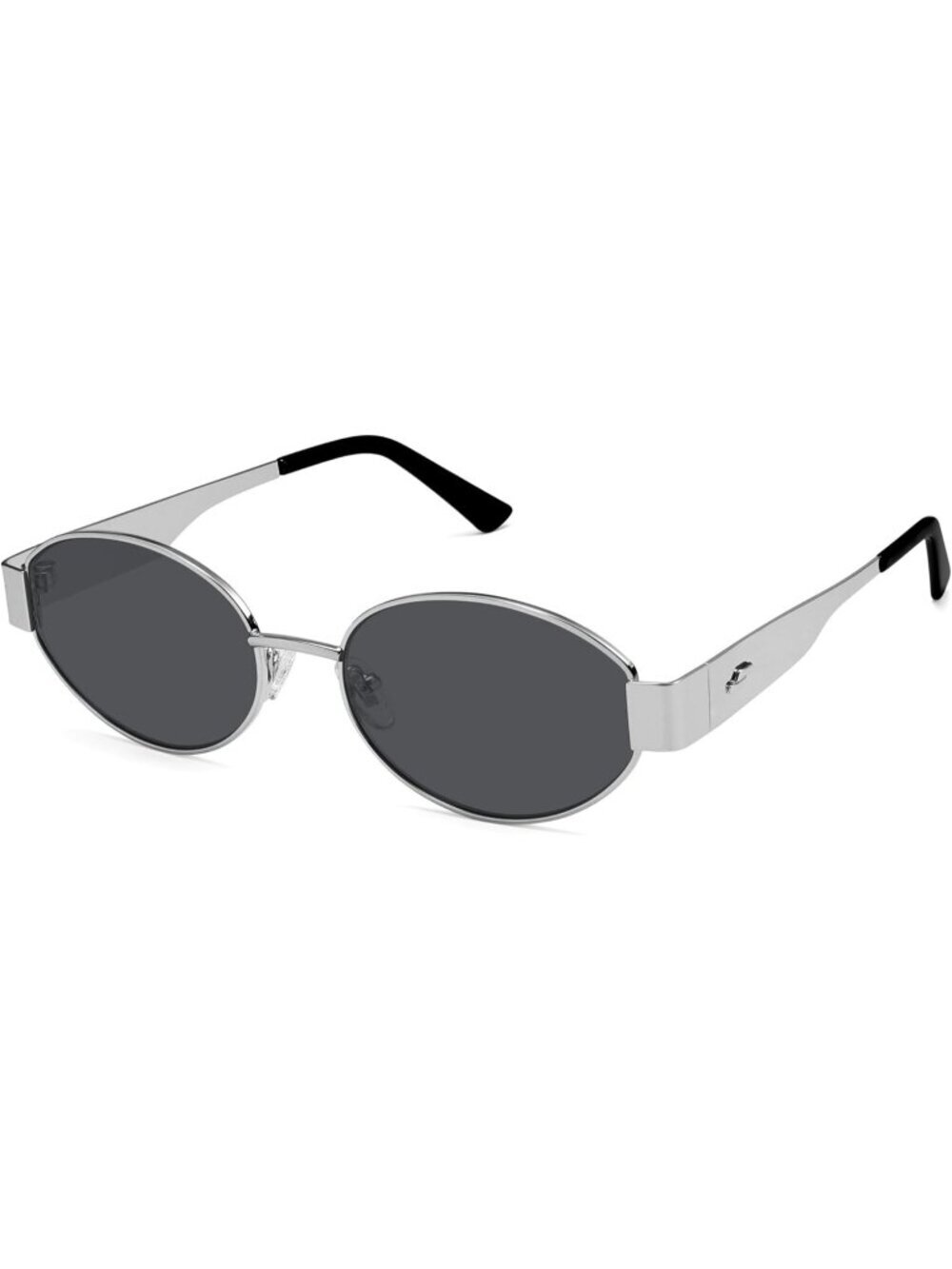 Women's Shiny Silver Grey Lens Oval Trendy Shades UV400 Protection Sunglasses